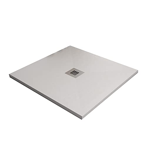 Piatto doccia bianco in marmoresina con griglia inox e Piletta Gratis - STAR PLUS - 80x80