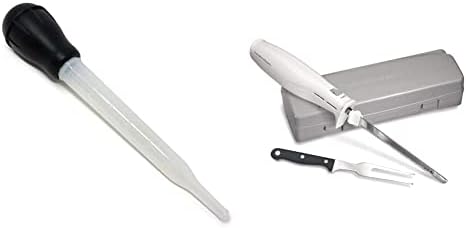 Norpro Plastic Nylon Baster, 1 EA, Black & Hamilton Beach Electric Knife for Carving Meats, Poultry, Bread, Crafting Foam & More, with Reciprocating Serrated Stainless Steel Blades, White