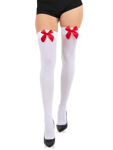 Image of Opaque Thigh High Bow Stockings for Women Thigh Highs Stockings with Bows Over The Knee Socks