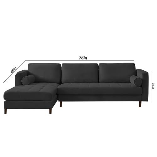 Image of Lezra LHS 4 Seater L Shape Sofa Set for Living Room (Black Fabric) Premium Fabric Sofa