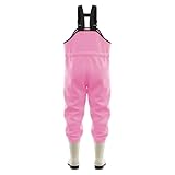 Mobanna Fischerhose Kinder - Gefüttert Wathose Rückenschnalle Hose Verstellbar Einfarbig Regenhose Wasserdicht Verdickt Matschhose Watstiefel Bootfoot Mit Stiefel Anglerhose Regenstiefel
