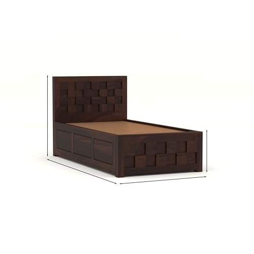 Image of Solid Sheesham Wood Single Size Bed with Box Storage for Bedroom Living Room Single Cot for Home Wooden Palang for Hotel (Walnut, Size 6 * 4)