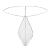 JEERLEEP Men's Mesh See Through Thongs G-String T-Back Bikini Underwear(White,2XL)