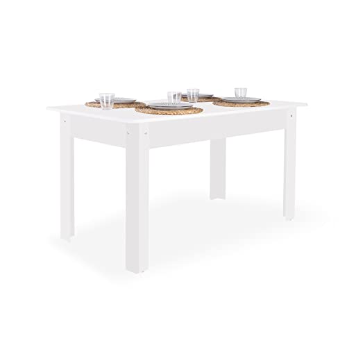 duehome | Mesa de Comedor Extensible, Mesa salón o Cocina, Modelo Atka, Acabado en Color Blanco, Medidas: 140-184 cm (Largo) x 80 cm (Ancho) x 74 cm (Alto)