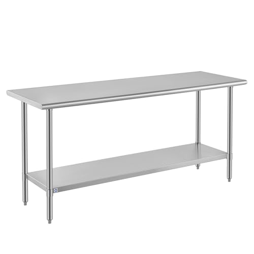 ROCKPOINT SS304 Top All Stainless Steel Table for Prep & Work 24x72 Inches, NSF Commercial Kitchen Heavy Duty Table with Adjustable Undershelf for Restaurant,Kitchen, Home and Hotel