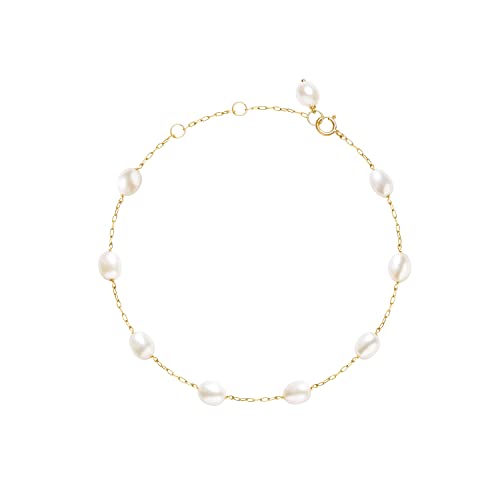 Pearl Bracelet for Women 14K Gold Filled Freshwater Cultured Pearl Handmade Bracelet Tin Cup Pearl Bracelet Jewelry,7.0"+0.5"+0.5"3