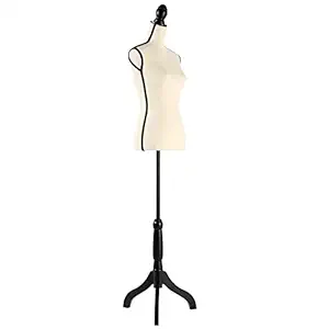 DRDINGRUI Female Mannequin Torso with Stand, Height Adjustable from 52'' to 67'' Dress Form with Tripod Base for Dress Jewelry Display (Beige)