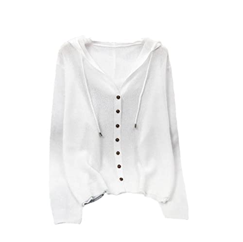 Women Summer Cardigan Long Sleeve Knitted Sweater Button Up Hooded Jacket Tops