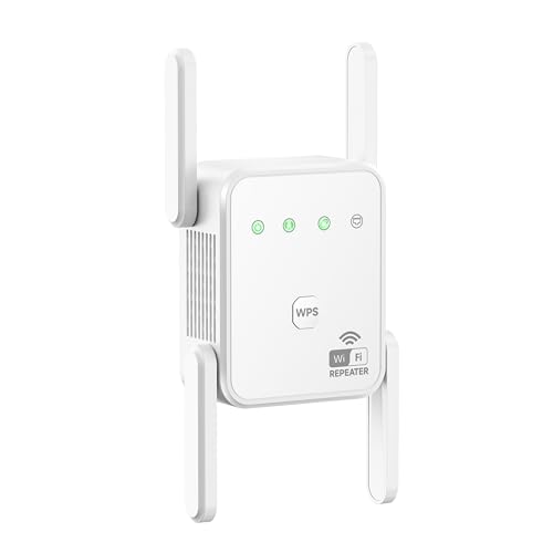 1200Mbps WiFi Extender Signal Booster for Home, Dual Band 5GHz/2.4GHz Wireless Internet Repeater with 4 External Antennas, Covers Up to 3600 Sq.ft & Supports 80 Devices, AP Mode with Ethernet Port