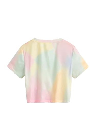 Image of Verdusa Girl's Tie Dye Twist Front Crop T Shirt Round Neck Short Sleeve Tee Tops Pink 10Y
