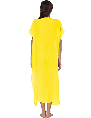 Bsubseach Women Mexican Embroidered Kaftan Dresses Deep V Neck Short Sleeve Beach Side Split Cover Up for Women Caftan Dress4