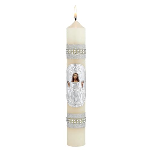 Trinity Church Supply Baptism Candle Light of The World 100% Paraffin Wax Unscent Long Hours Lasting Candle for Home Prayer Space Sanctuary Decoration, Pack of 4