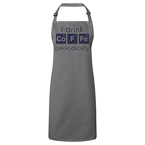 Tablier cuisine gris antitache motif tableau périodique café à sangle réglable