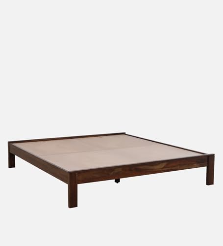 Image of Wood Queen Bed Without Storage for Bedroom Home Solid Wood Without Storage Queen Palang Cot for Hotels (Queen Size, Walnut Finish, 1 Piece)