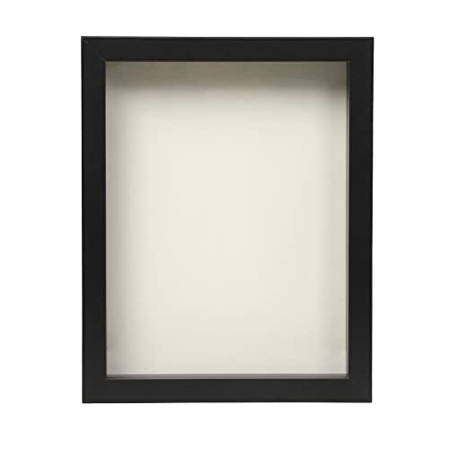 FrameWorks 8” x 10” Black Wooden Shadow Box Frame – Soft Felt Back, Tempered Glass, and Included Elegant White Ball Push Pins