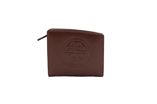 Briomhar Irish Leather Wallet for Women - Celtic Knot Design 4 Card Slots with Zipper Coin Purse - Brown