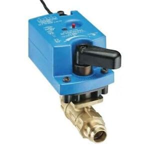 Model VG1241AF Two-Way Plated Brass Trim NPT End Connections Ball Valve with Model VA9104-GGA-3S Non-Spring-Return Electric Actuator