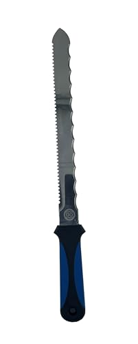 Dämmstoffmesser 290 mm – Profi Isoliermesser für Mineralwolle & Styropor – Rostfreies Dämmwolle Messer mit 2-Seiten Wellenschliff – Ergonomischer Softgriff, Schaumstoffmesser für Bau & Dämmung