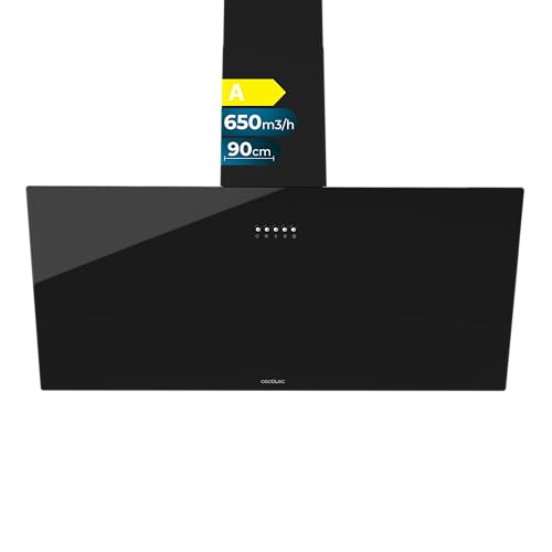 Cecotec Campana Decorativa de 90cm Bolero Flux DM 906500 Glass Black A. Motor 165W, Bajo Consumo, Frontal Vidrio Negro, Succión 650m3/h, Control Mecánico, 3 Niveles Potencia, Luz y Filtro de Carbono