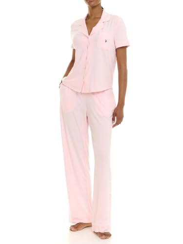 U.S. POLO ASSN. Womens Pajama Sets 2 Piece Button Down Short Sleeve Top & Long Pants with Pockets (Ballerina Medium)