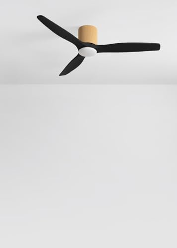 CREATE / WIND CALM CUSTOM WOVEN/Ventilador de techo con luz cuerda ocre aspas negro con mando / 40W, Silencioso, función vernano - invierno, Ø132 cm, luz LED 3 temperaturas