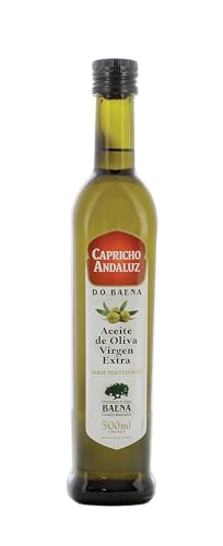 CAPRICHO ANDALUZ Aceite de Oliva Virgen Extra Denominación de Origen Baena Vidrio 500 ml- Sabor con Ligeros toques de Amargo y Picante, Calidad Certificada Ideal para Cocinar y Aderezar.