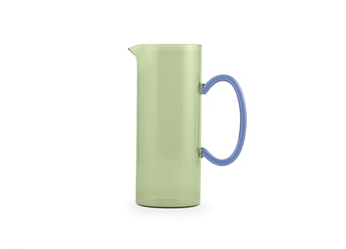H&H – Caraffa in Vetro Borosilicato Colorata 1,3 L – Verde con Manico Blu – Lavabile in Lavastoviglie