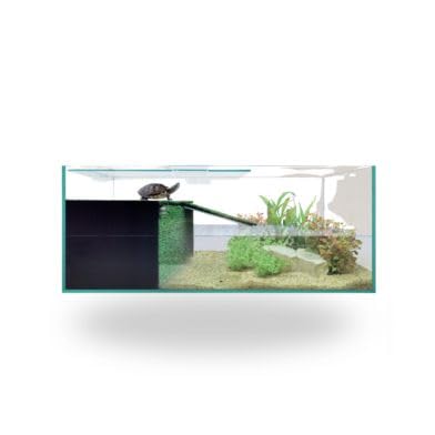 Reptiselva Kit Tortuguera Habitat Completo con Tapa y Solárium, Vidrio sin Marcos, 40 x 20 x 19 cm, para Tortugas Acuáticas