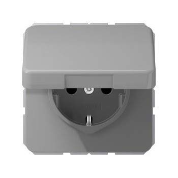Prise Schuko incassable Jung 1520 gris avec couvercle rabattable étanche