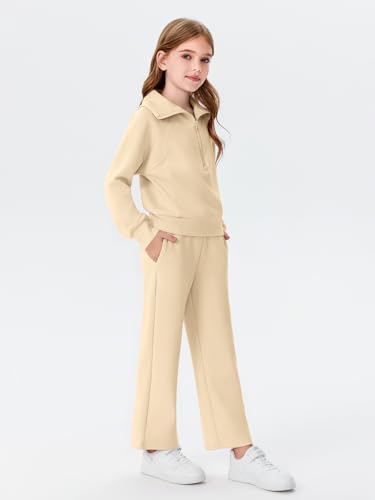 Image of Haloumoning Girls 2 Piece Outfits Sweatsuit Half Zip Long Sleeve Girls Sweat Outfits