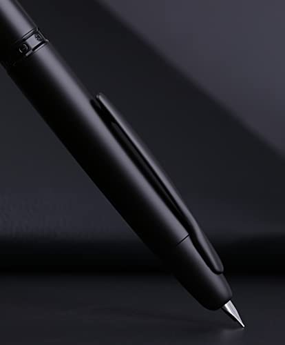 Image of erofa Majohn A1 Press Fountain Pen with Box, Retractable Extra Fine Nib Metal Matte Black Ink Pen with Converter for Writing