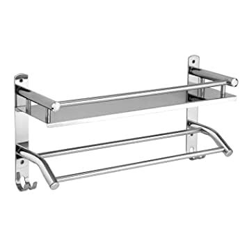 VANSI Stainless Steel Bathroom Accessories Luxurious 2 Layer Bathroom Shelf with Towel Rod and Hook Multipurpose Wall Mount Bathroom Shelves with Hook (Silver - 16 x 5 x 9 Inch) (B09798CYM3) Amazon Price History, Amazon Price Tracker