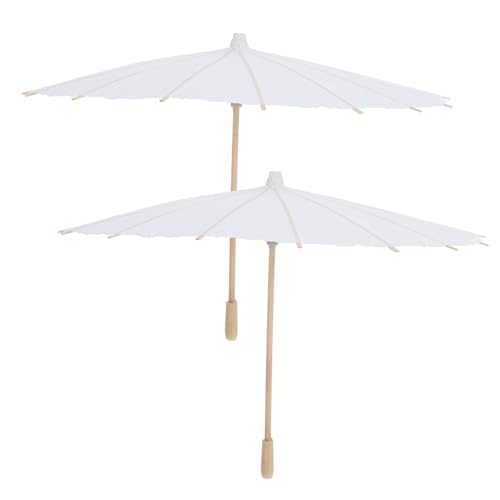 Gogogmee 2 Piezas Sombrillas de Papel Blancas para Boda Paraguas de Aceite Resistente para Pintura DIY Compacto y Ligero para Decoración y Actividades Creativas Compartidas