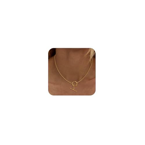 Chain Necklace for Women - Dainty Necklaces Trendy 14K Gold Plated Hypoallergenic Thin Box Herringbone Bead Chain Choker Necklace for Women Non Tarnish Simple Gold Jewelry Gift