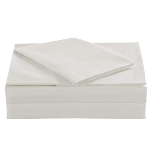 Image of 100% Cotton Percale Sheets Full Size - 200 Thread Count, Breathable & Crisp Cool, Deep Pocket up to 17 inch Fitted Sheet, 4-Piece Bedding Set Hotel-Luxury Feel Bed Sheet Set(Ivory, Full)