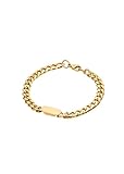 Purelei Pulsera para hombre – resistente al agua | pulsera de cadena de eslabones con placa de acero inoxidable pulido y chapado en oro de 14 K | pieza masculina para todos los días con línea clara