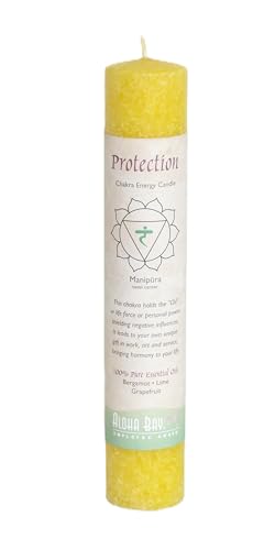 Premium Scented Candle Hand Made Chakra Energy Pillar | Protection, Manipura | Yoga, Prayer & Meditation Candle | Long Burn 15 Hours |Essential Oils of Bergamot, Lime & Grapefruit | Aloha Bay
