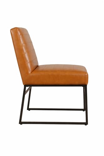 Image of HomePop Channeled Metal Dining Chair - Caramel Brown Faux Leather (Single Pack)