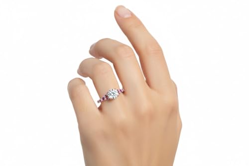 Image of Choose Your Gemstone Round Split Halo Pave Diamond CZ Ring Rose Gold Plated Round Shape Halo Engagement Rings Matching Jewelry Wedding Jewelry Easy to Wear Gifts US Size 4 to 12
