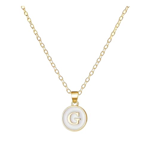 Image of Giftana Alphabet Locket with Chain, White Enamel Letter A-Z Pendant Necklace for Girls, Personalized Initial Name Gold Plated Pendant Necklace Gift for Girlfriend, Valentines Day Gifts for Woman