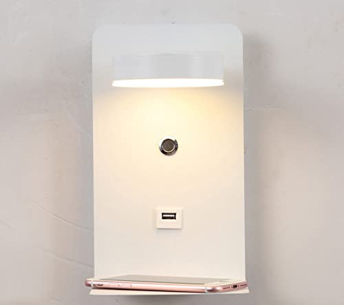 Aplique de pared LED giratorio para lectura en cabecera de cama con estante y enchufe