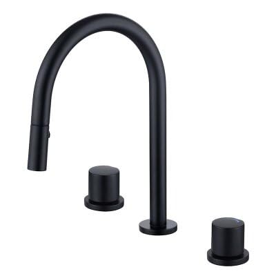 Robinet 3 trous split or brossé haut de gamme avec mitigeur pivotant et douchette