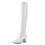 bota over the knee como usar  VulusValas Mujer Fashion Pull On Rodilla Botas Alto Tacón Ancho Largas Botas Over The Knee White Numero 37 Asiática