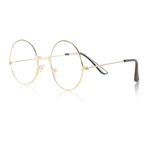 BHGT 1 Paire Lunettes Rondes de Père Noël Lunettes Rétro Hippie pour Fête Noël Accessoire Cosplay Père Noël Carnaval Party Cadeau (doré)