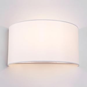 HARPER LIVING Wall Light with Switch, E27 ES Wall Wash Reading Lamp with White Semi-Circle Fabric Shade, Bedside Wall Sconce for Bedroom, Living Room, Hallway, Hotel