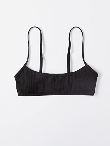 WDIRARA Women's Bandeau Swim Top Spaghetti Strap Ribbed Textured Wireless Bikini Tops3