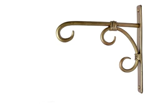 Image of Antique Brass Wall Bracket with Bells | 7.5 Inch Heavy Duty Metal Hanging Hooks (Pack of 1) for Plants, Lanterns, Bird Feeders & Wind Chimes | Indoor Outdoor Decor