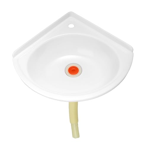 DECOMELODY Wall Mounted Plastic Corner Wash Basin Triangular Small Bathroom Sink with Drain Pipe Compact Space-Saving Basin for Household and Camper Use