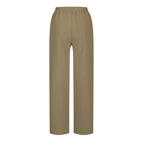 Linen Pants Women High Waisted Elastic Drawstring Beach Vacation Pants Casual Loose Lightweight Wide Leg Trousers with Pockets Workout Capris4