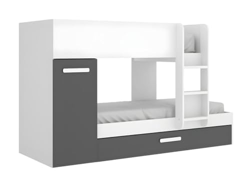 Rimobel Venta-Unica - Litera con Cama Nido y Compartimentos Anthony 3 x 90 x 190 cm - Antracita y Blanco